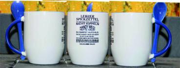 Weiße Tasse mit Spruch "Spickzettel für Lehrer"